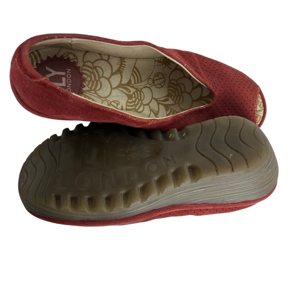 FLY LONDON Yury Peep Toe Orange perforated Suede Wedge Sandal Size 36/6 - Picture 7 of 8